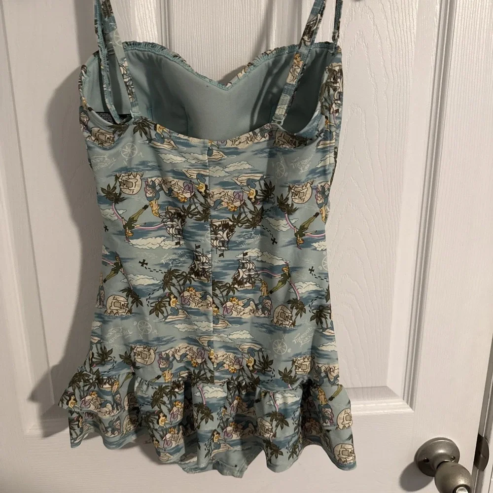 DISNEY Peter Pan Mermaid Lagoon Swimsuit Swim Dress Woman's Size S Padded Ruched